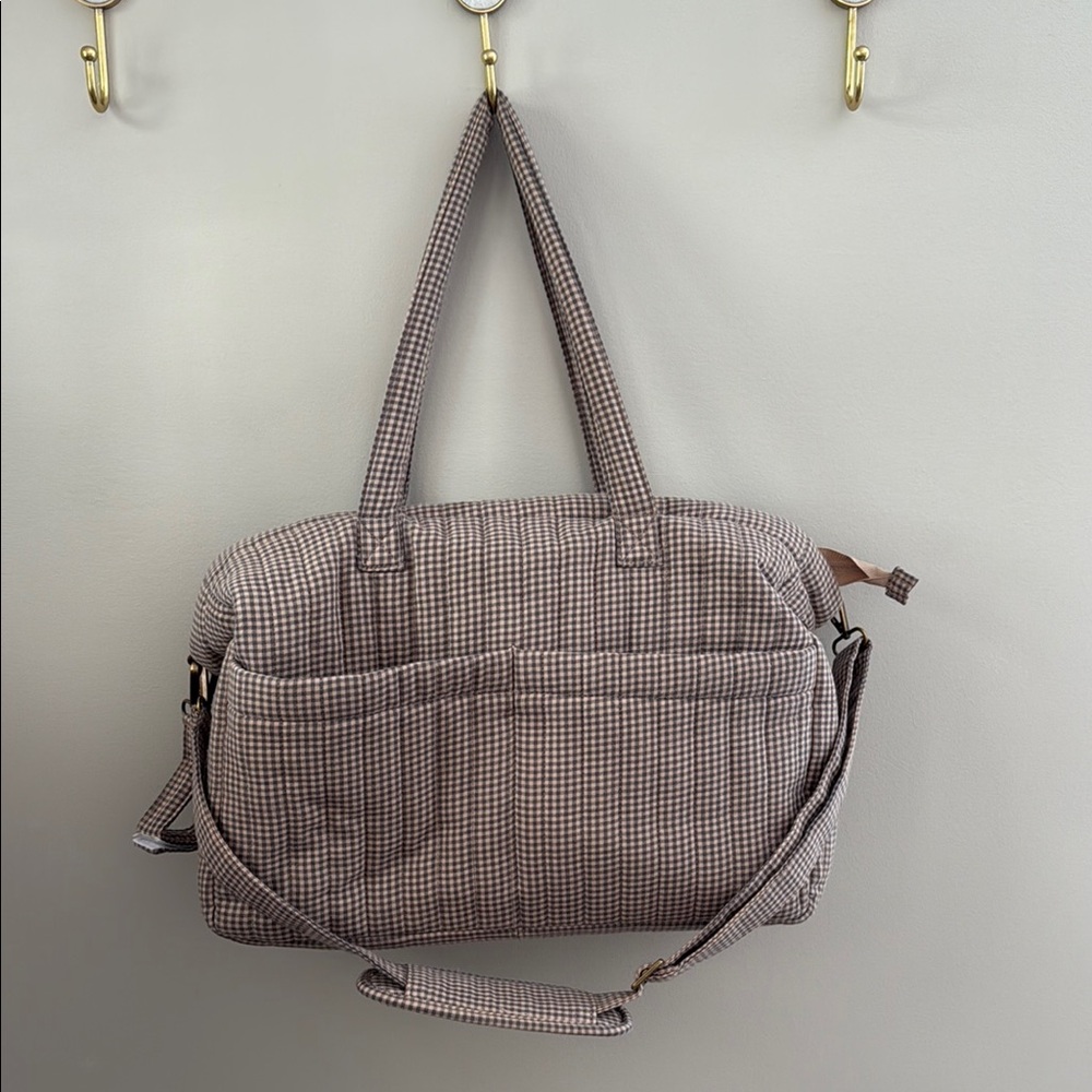 Quincy Mae indigo gingham diaper bag
